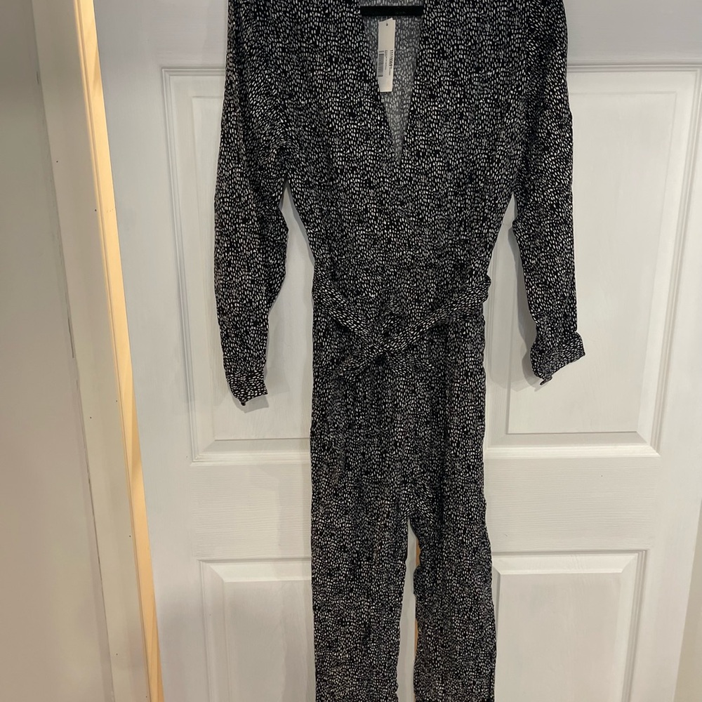 Aqua Black Wrap-Style Jumpsuit with Tie Waist